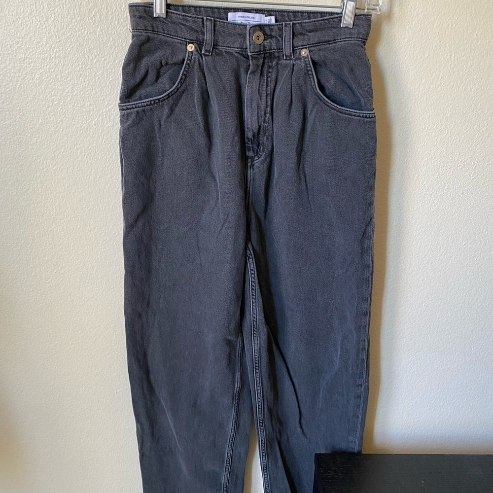 & Other Stories Women's Jeans Grey Size 26 Pleated Paperbag High Rise Jeans